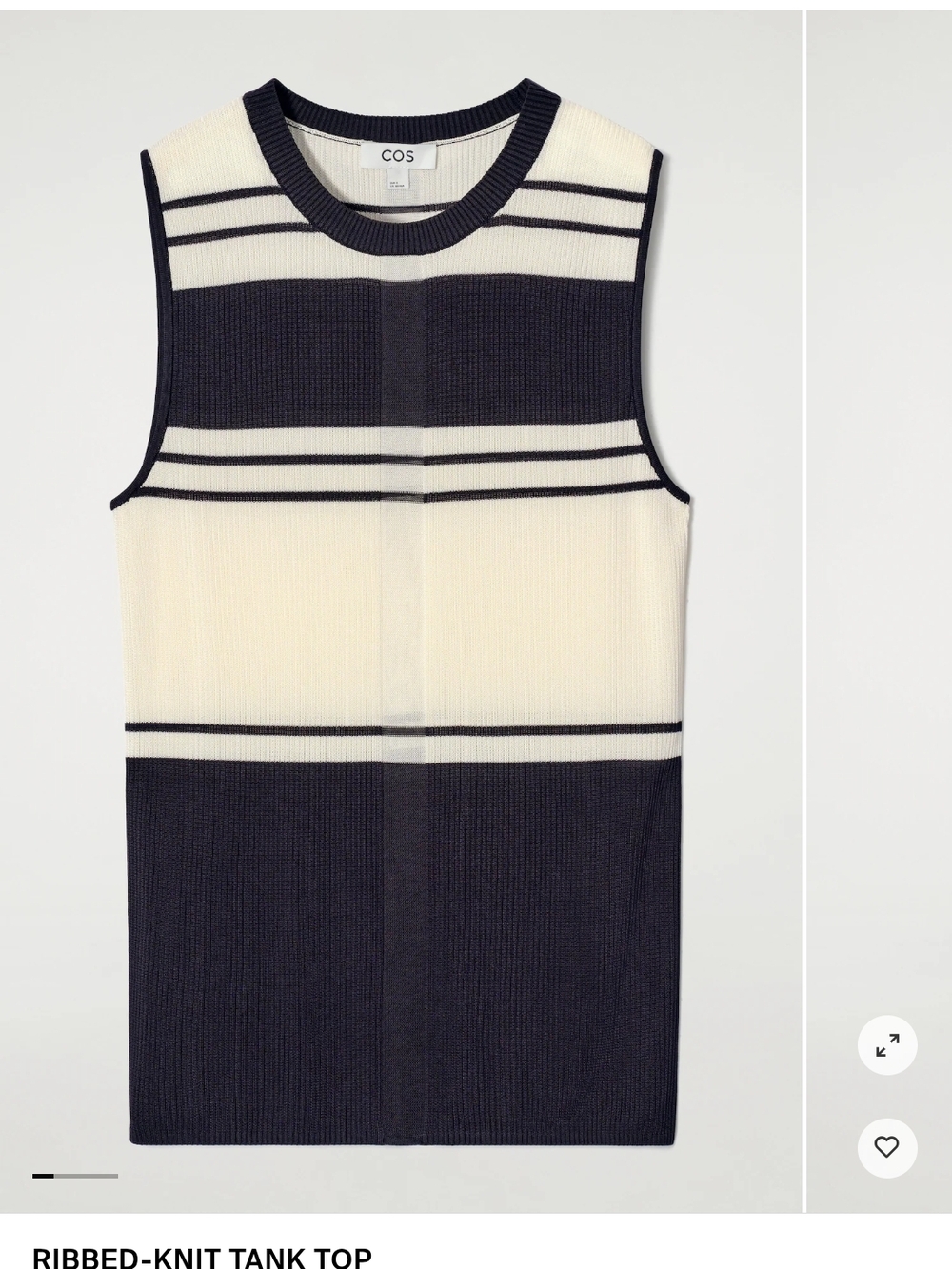 COS Ribbed-Knit Sleeveless Tank Top in Navy and Cream